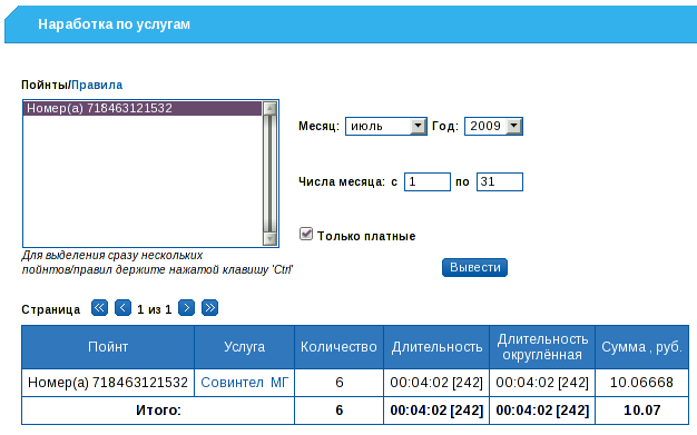 Наработка по услугам