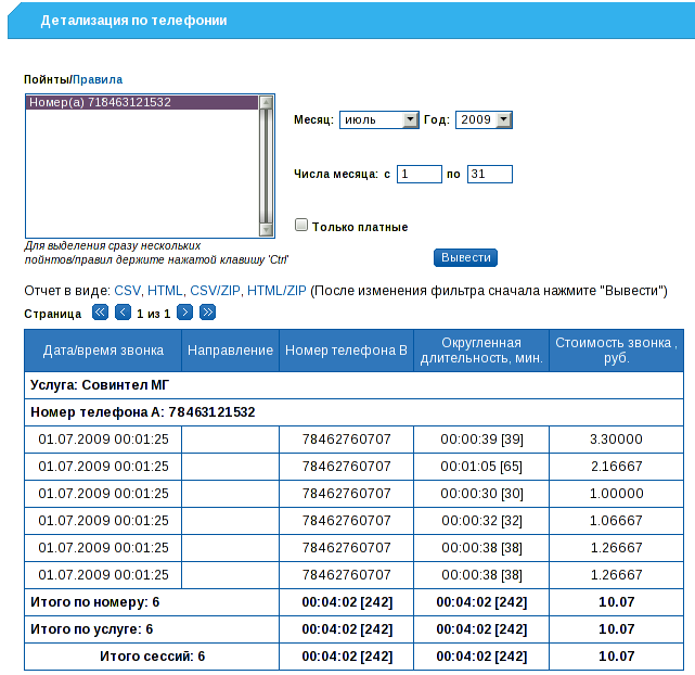 Детализация по телефонии